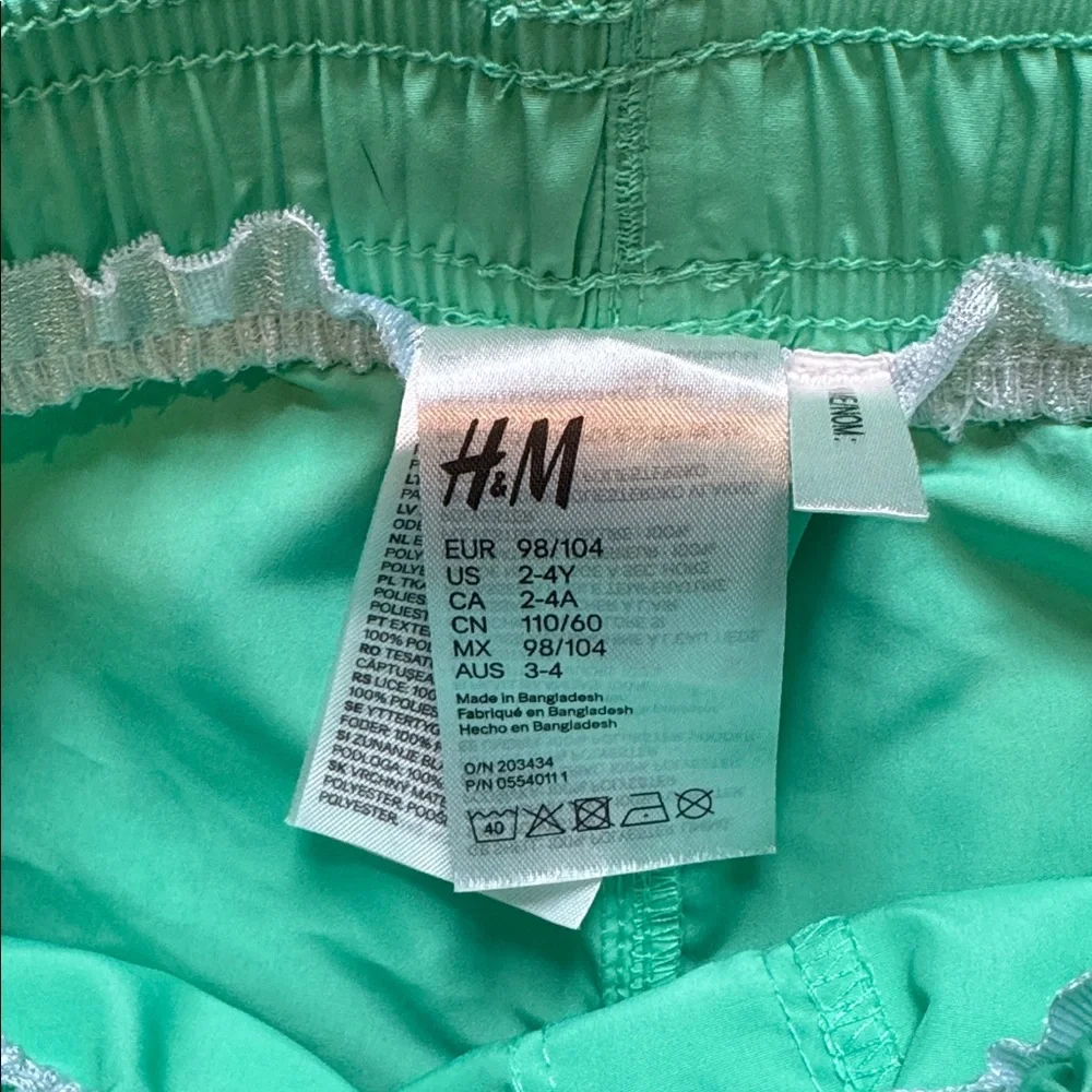 H&M Kids Swim Trunks Bathing Suit red green navy stripes whales, size 2-4 years